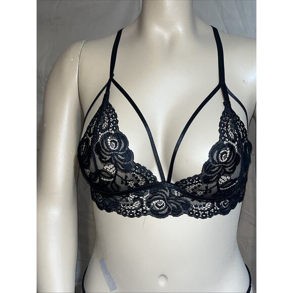 Pinup Doll Lace Bralette & G-String Set Women SexyLingerie Underwear Black Large - Picture 4 of 11